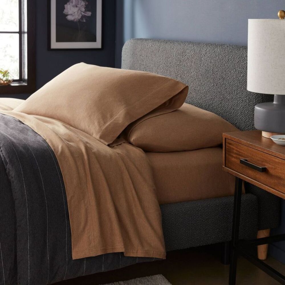 Threshold - King Cotton Jersey Sheet Set Brown Heather - Thres Brown - Picture 2 of 4